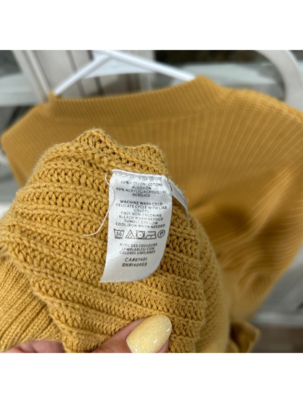 LOFT Mustard Chunky Knit Cardigan Sweater Women's L Cotton Blend Cottage Granny - Picture 4 of 7